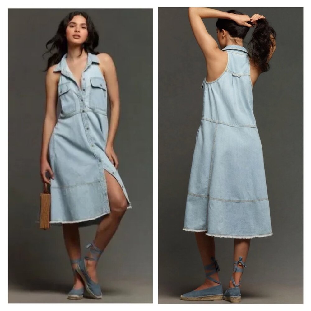 NWT Anthropologie Pilcro Sleeveless Halter Swing Denim Midi Dress
